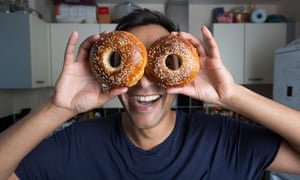 Rhik shows off his bagels.