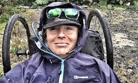 A self-taken photograph of paralympian Karen Darke during her hand-cycling tour of Patagonia.