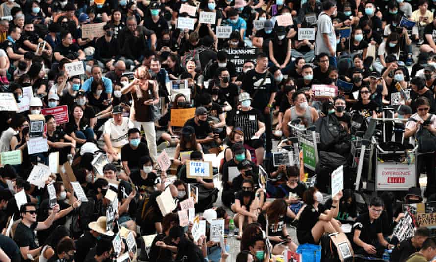 Protesters at Hong Kong airport on Friday.