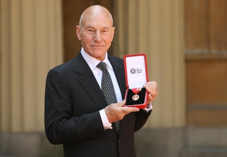 Patrick Stewart at Buckingham Palace after being knighted, 2010.