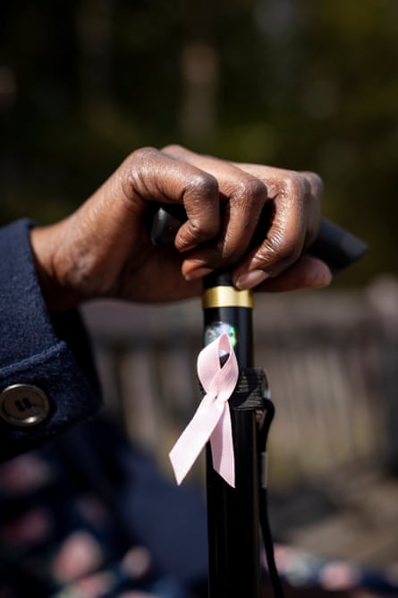 Ashitey’s walking stick with its pink ribbon