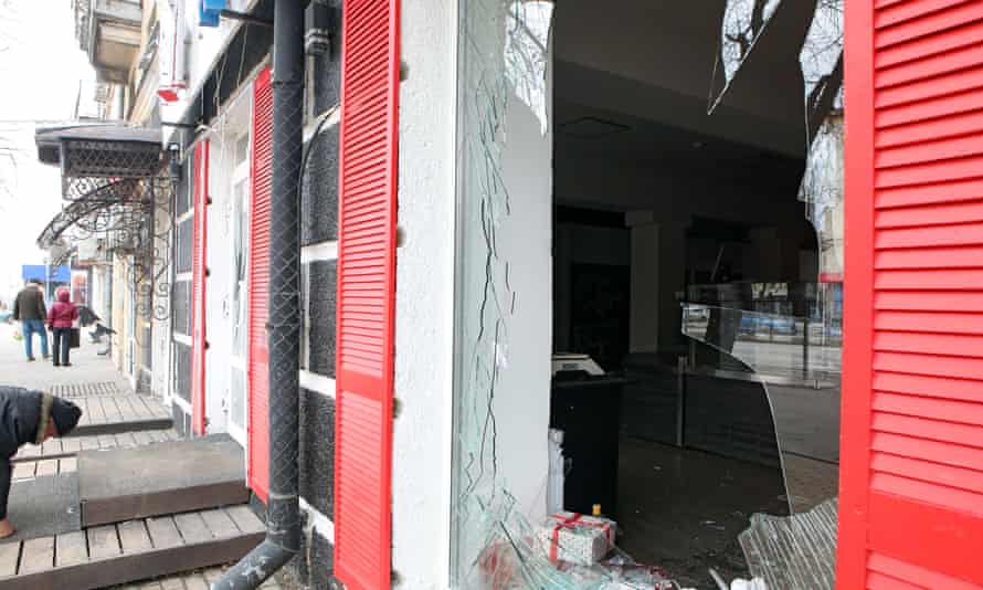A damaged butcher’s shop after shelling in Kharkiv, north-eastern Ukraine.