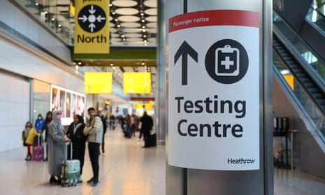 A Covid testing centre sign at Heathrow airport, near London