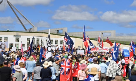 Convoy to Canberra protest outside Australia’s Parliament House.