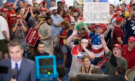President Trump Attends Campaign Rally For SC Gov. McMasterWEST COLUMBIA, SC - JUNE 25: People shout behind CNN reporter Jim Acosta before a campaign rally for South Carolina Governor Henry McMaster featuring President Donald Trump at Airport High School June 25, 2018 in West Columbia, South Carolina. (Photo by Sean Rayford/Getty Images)