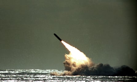 The US navy test-fires a nuclear-capable Trident II missile from the submerged submarine USS Tennessee in the Atlantic Ocean off the coast of Florida.