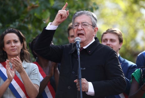 Jean-Luc Melenchon, leader of French far-left opposition party La France Insoumise (France Unbowed - LFI) and candidate for the 2027 French presidential election, gestures as he delivers a speech before a demonstration by public sector workers to demand better working conditions and more resources, as part of a day of strikes and protests by public sector workers, including firefighters, in Paris, France, September 29, 2026.