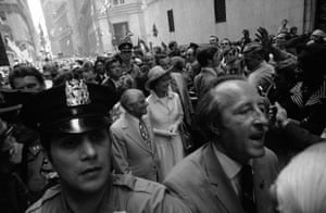 The Queen walks up Wall Street to Trinity Church in New York City on 10 July 1976
