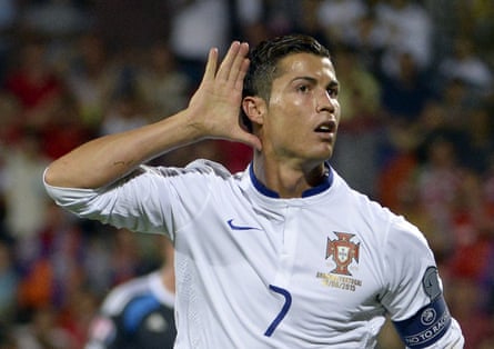 Portugal’s Cristiano Ronaldo celebrates a goal during the UEFA Euro 2016 qualifier against Armenia.