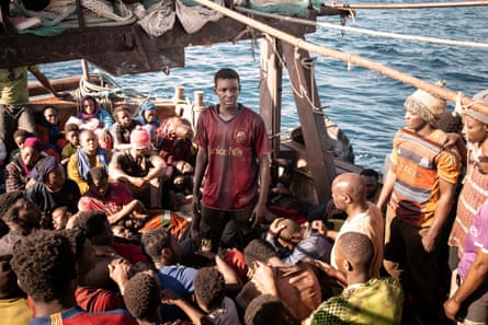 Migrants on a packed boat