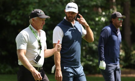 Greg Norman with LIV rebels Dustin Johnson and Phil Mickelson at the LIV Invitational in June