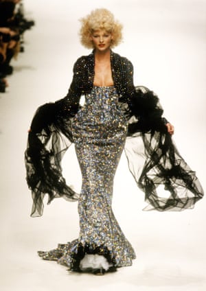 Supermodel Linda Evangelista in a dazzling gown on the runway