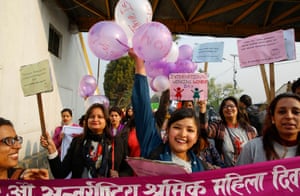 International Women’s Day in
        Kathmanduepa06588111 Nepalese women hold placards and balloons
        during a rally to mark International Women’s Day in Kathmandu,
        Nepal, 08 March 2018. According to reports, thousands of women
        affiliated with various political parties and non-government
        organizations participated in the rally, calling for equal
        social, economic and politics rights for women. EPA/NARENDRA
        SHRESTHA