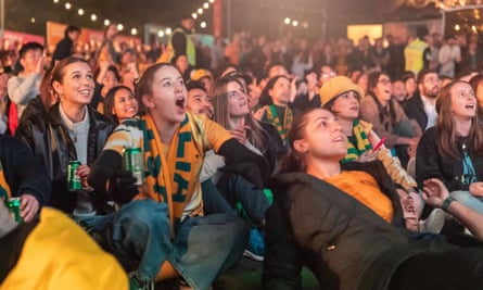 Fans gather at Sydney's Fan Park for the Matildas' 4-0 win over Canada in the group stage of the Women's World Cup.