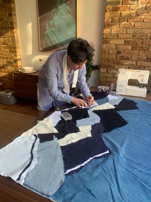 Daniel W.Fletcher making a patchwork quilt