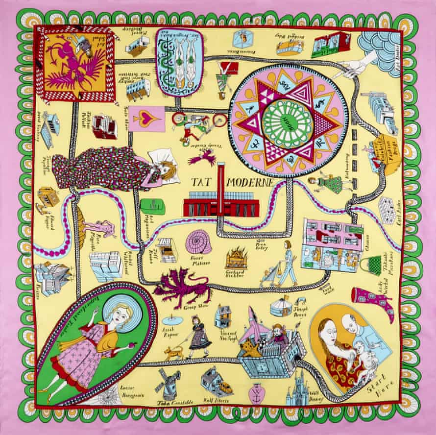 ‘Grayson has an opinion on everything, right down to an enamel badge’ … Perry’s silk scarf for Tate Modern, on sale for £85.