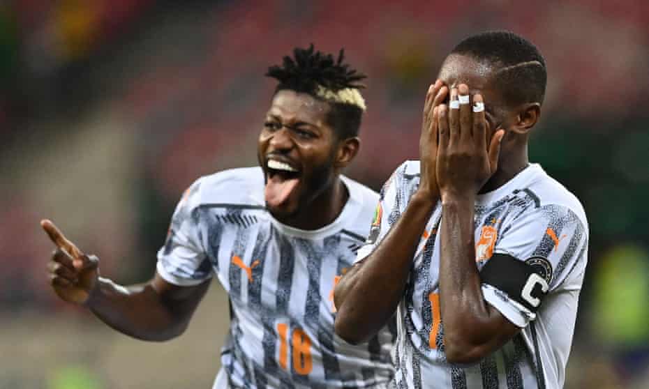 Max-Alain Gradel celebrates after scoring for Ivory Coast in the Africa Cup of Nations.