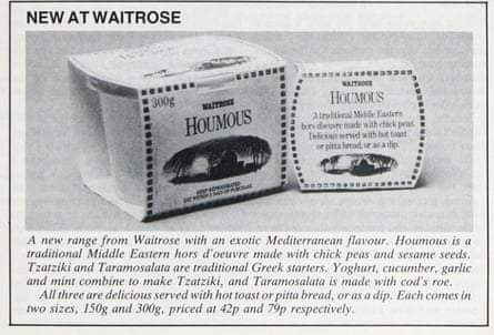 Waitrose first advert in its Gazette paper when hummus launched in the 1980s