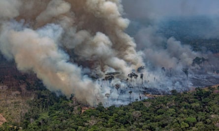 Smoke billowing from forest fires in the Amazon basin in north-western Brazil in 2019.