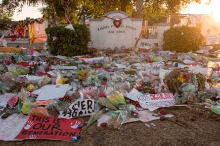 A memorial in front of Marjory Stoneman Douglas high school in 2018