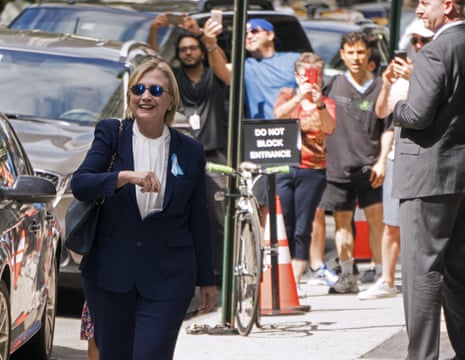 Hillary Clinton walks from from her daughter’s apartment building Sunday, Sept. 11, 2016, in New York