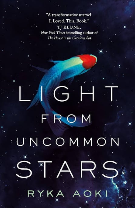 book cover for light from uncommon stars, of a koi fish with galaxy background