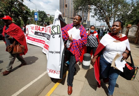Members of the Maasai community in Nairobi, Kenya, protest against the eviction of Maasai from their ancestral land in Tanzania, 17 June 2022.