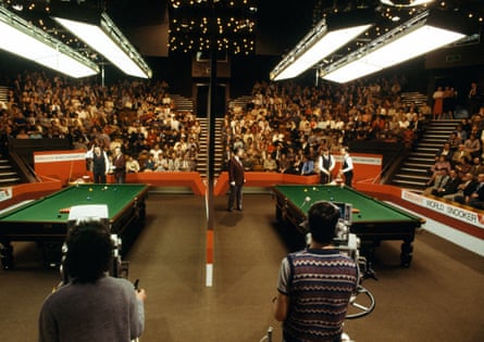 General view of the two tables at the 1983 World Snooker Championships at the Crucible Theatre.