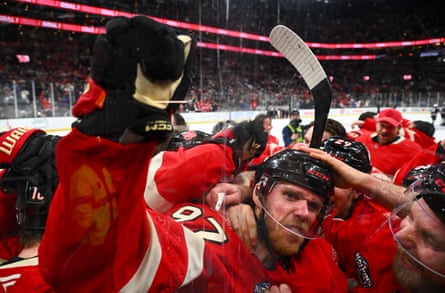 Canada’s Connor McDavid celebrates his game-winning goal.