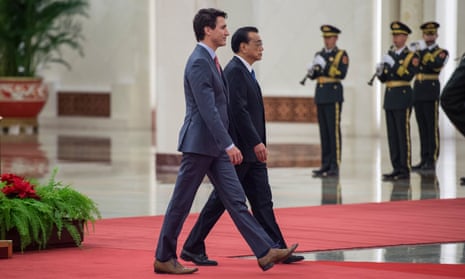 Canada’s prime minister, Justin Trudeau, walks with China’s premier, Li Keqiang, in Beijing last year.