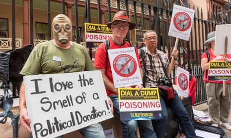 Protesters gather outside NSW parliament earlier this year calling for the proposed waste incinerator in Sydney’s west to be scrapped. 