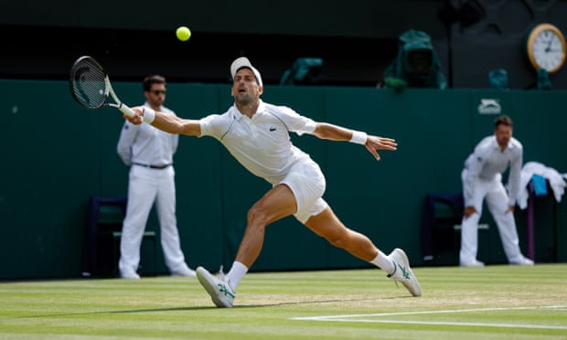 Novak Djokovic stretches for a forehand