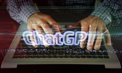 Man typing on computer keyboard 3D ChatGPT illustration.
