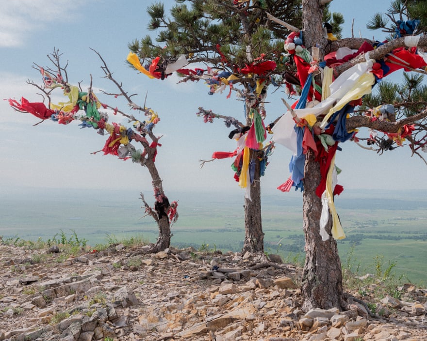 Prayer cloths and tobacco ties are left on trees on Bear Butte, outside of Sturgis, South Dakota, on the northern edge of the Black Hills. Bear Butte is sacred to the Lakota.
