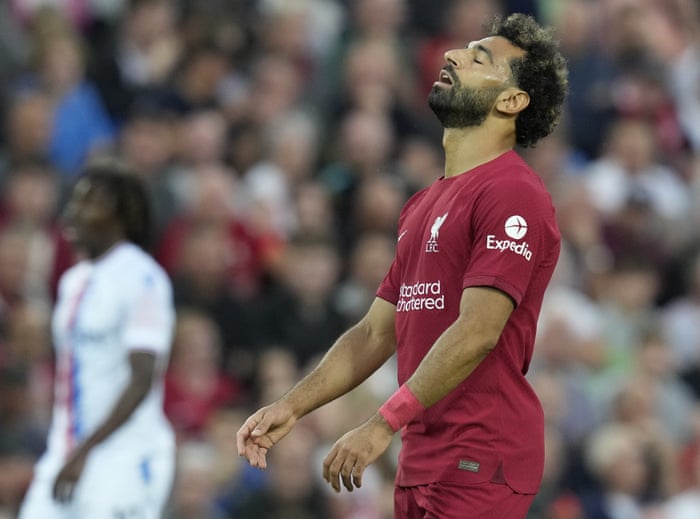 Liverpool's Mohamed Salah reacts with dismay.