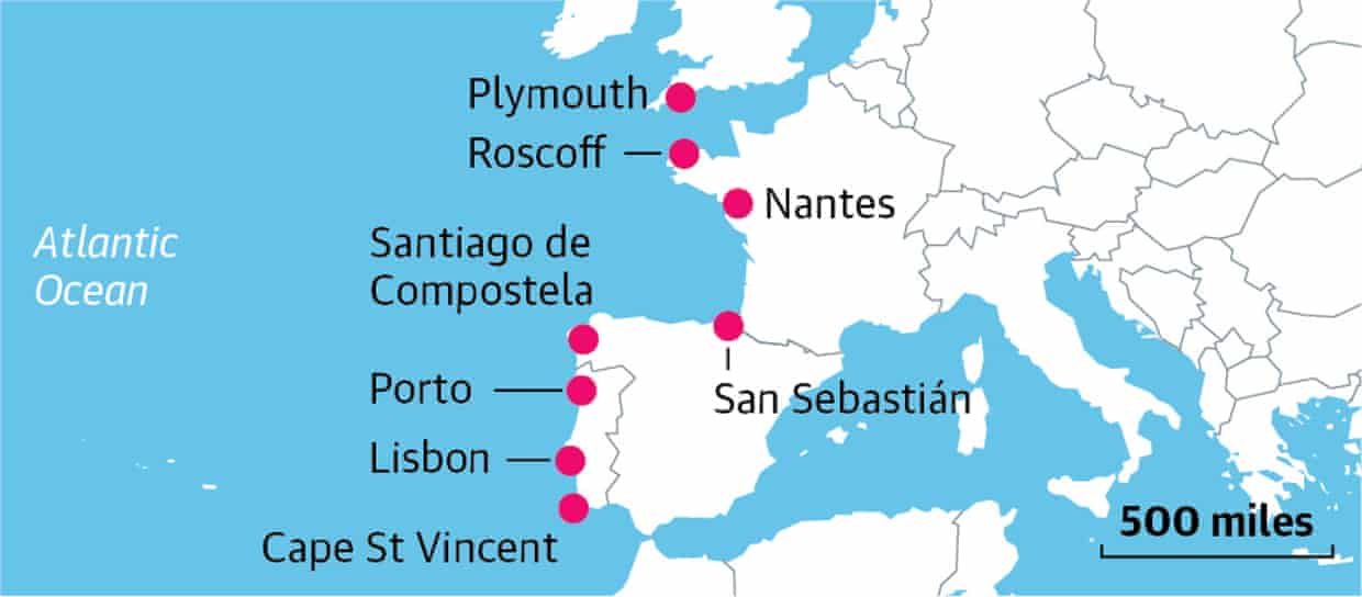 CDATA[## Embarking on an Unforgettable Journey
When Martin Dorey wheeled his bike off the ferry at Roscoff, northwest France, in the summer of 2024, the furthest he had ever ridden was the 99-mile Devon Coast to Coast route over two days. Yet here he was, about to embark on an epic journey, unsupported, towing a trailer with two wooden surfboards, a tent, and wetsuits strapped to it. His wife, Lizzy, 62, and he had rented out their house and lent their campervan to friends, so there was no turning back.
Lizzy was also towing a trailer with two belly boards and the rest of their camping kit. She, the veteran of many long rides in her 20s – one of which took her across the Andes – was full of quiet confidence. Martin was excited beyond words to be setting off on a new adventure, but also terrified of what the road might reveal about him. He had no idea whether his 57-year-old body or soul could cope with cycling for days on end, climbing mountains, or setting up a tent every night for three months.
![Map of Martin Dorey’s route to Portugal from Cornwall