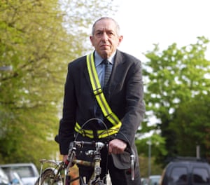 Dr Mayer Hillman with his bike outside his home in London.