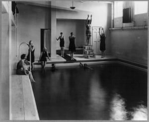 A swimming pool at Mount Vernon Seminary and College, a women’s college in Washington DC, photographed in the 1920s or 30s