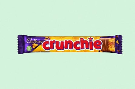 Purple, red and yellow packaging for Cadbury Honeycomb Crunchie Bar