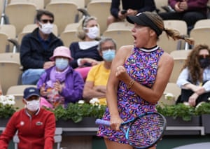 Sofia Kenin celebrates winning a point during her victory over Jessica Pegula.