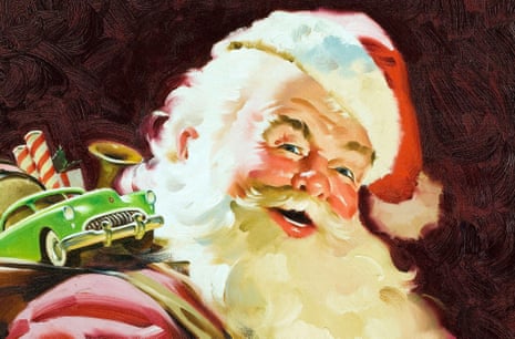 Santa Claus and His Bag of Gifts. Oil on canvas. Artist unknown.