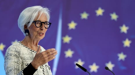 President Christine Lagarde addresses a press conference following the meeting of the ECB Governing Council in Frankfurt am Main on 30 April.