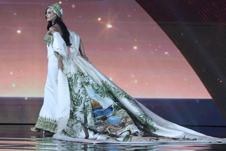 Nadeen Ayoub of Palestine takes part in the national costume show during the pageant