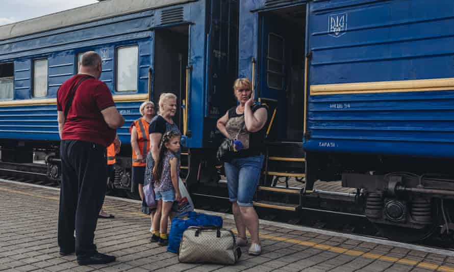 Family wait to be evacuated by train in Pokrovsk, Donetsk Oblast, Ukraine, on May 30, 2022.