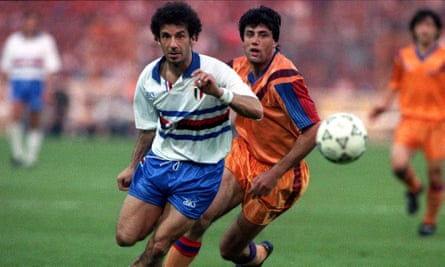 Gianluca Vialli playing for Sampdoria against Barcelona in the European Cup final at Wembley, in 1992.
