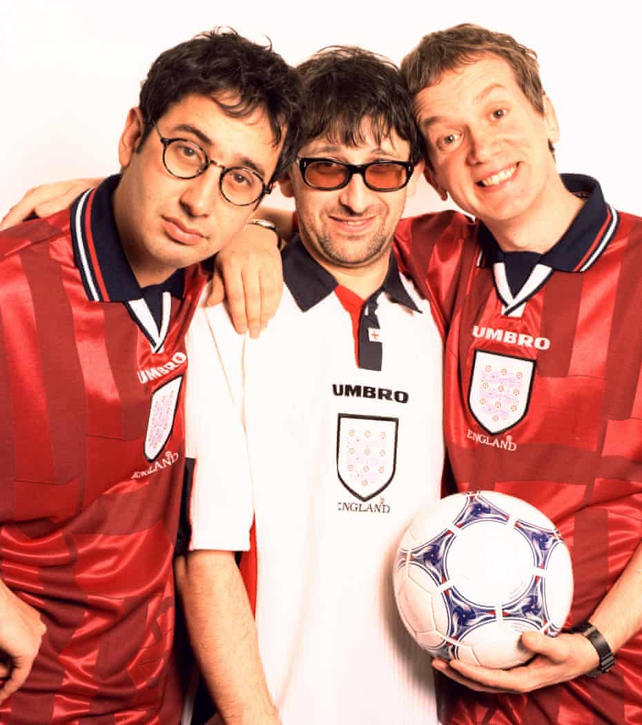 ‘How many footballers do you want to sing on it?’ … David Baddiel, Ian Broudie and Frank Skinner.