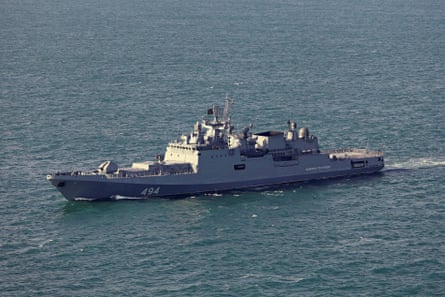 A modern frigate at sea