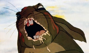 Rabbit with blood on its teeth in a still from the 1978 Watership Down film