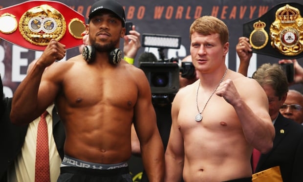 Anthony Joshua (left) has a four-inch height and seven-inch reach advantage over Alexander Povetkin.
