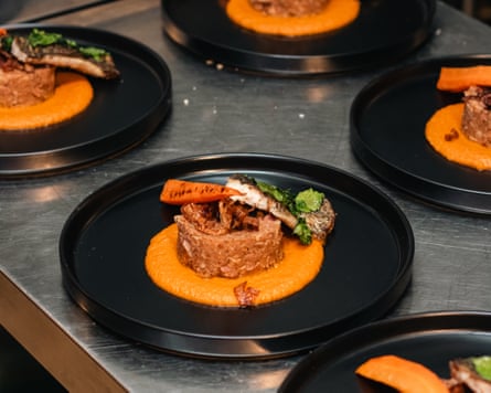 A number of identical, beautifully prepared dishes